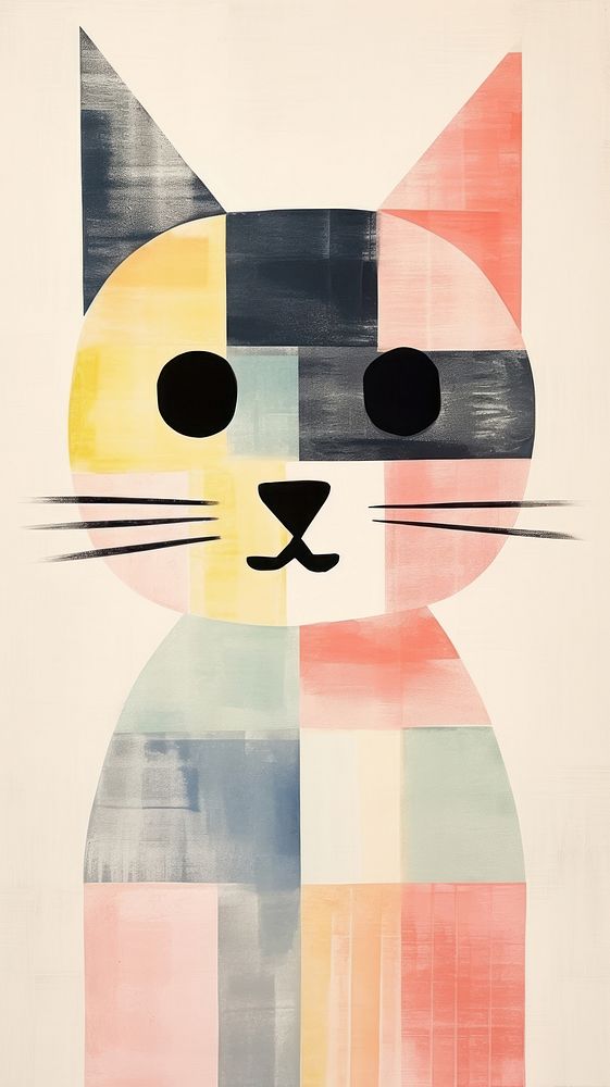 Cute pastel cat painting collage mammal.