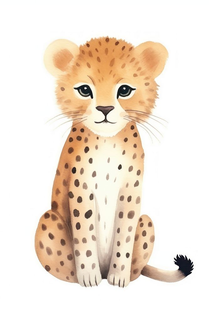 Cute watercolor illustration of a cheetah wildlife mammal animal.