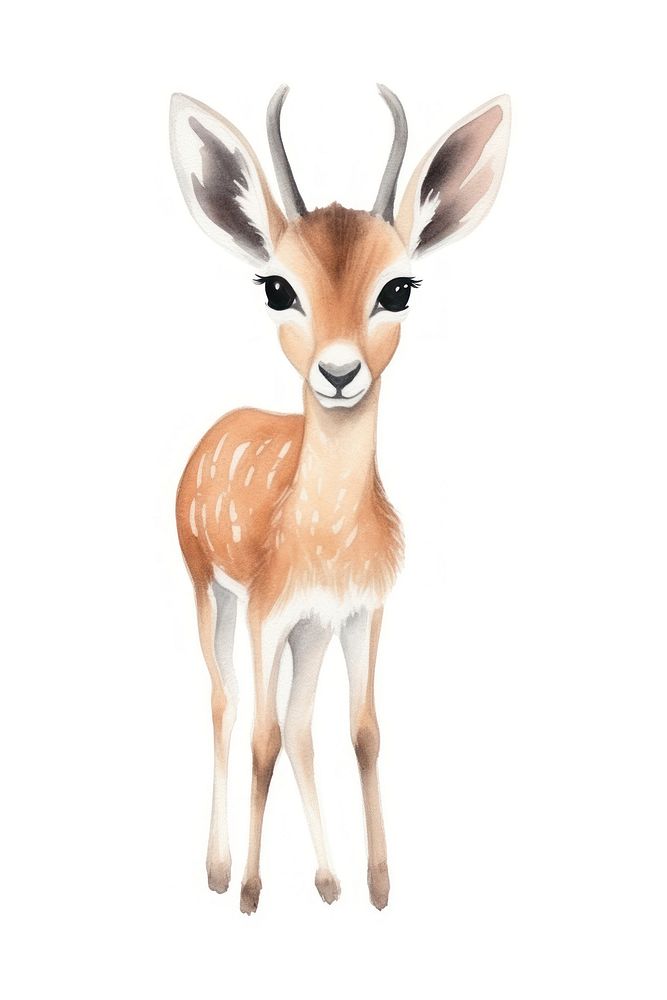 Cute watercolor illustration of a gazelle wildlife animal mammal.