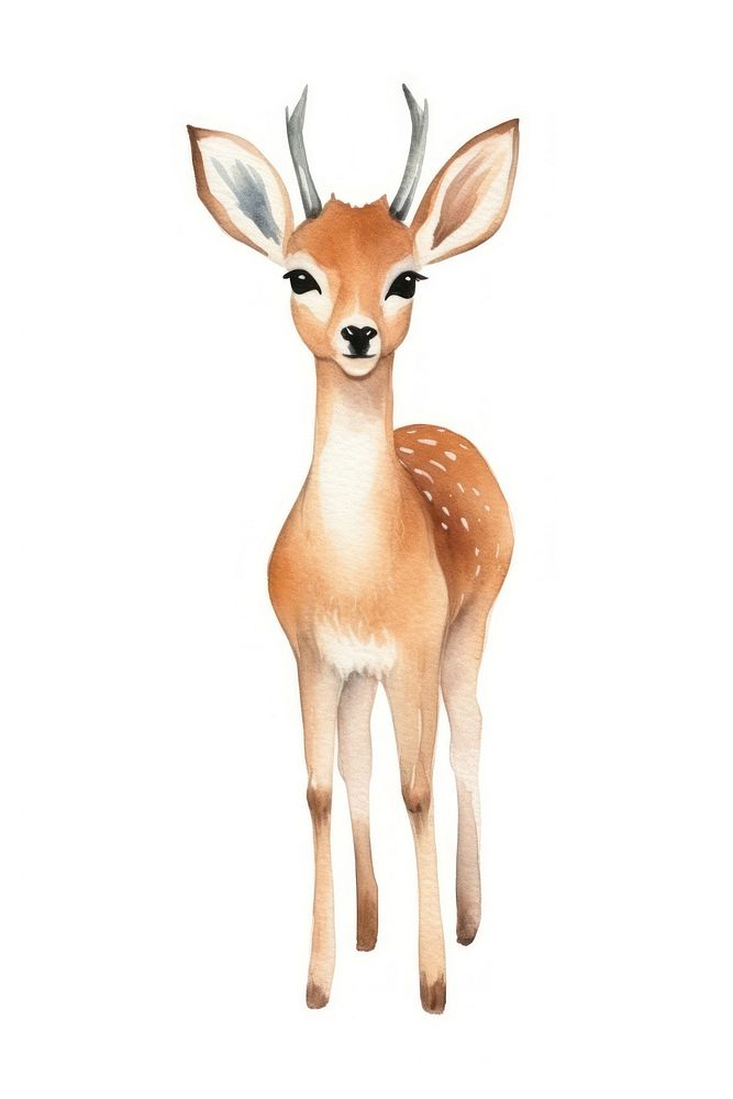 Cute watercolor illustration of a gazelle wildlife animal mammal.