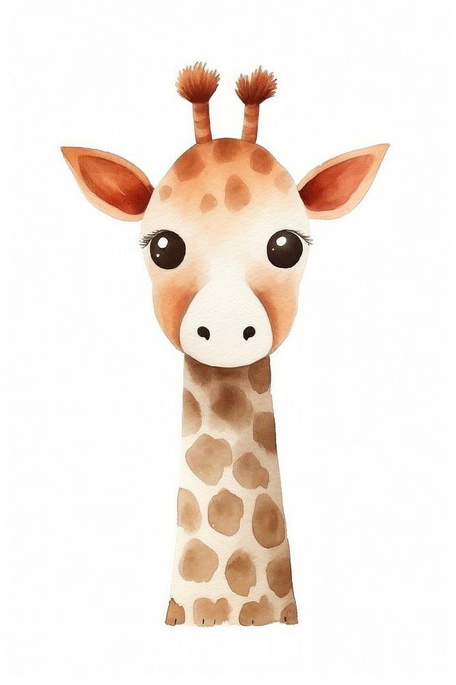 Cute watercolor illustration of a giraffe wildlife mammal animal.
