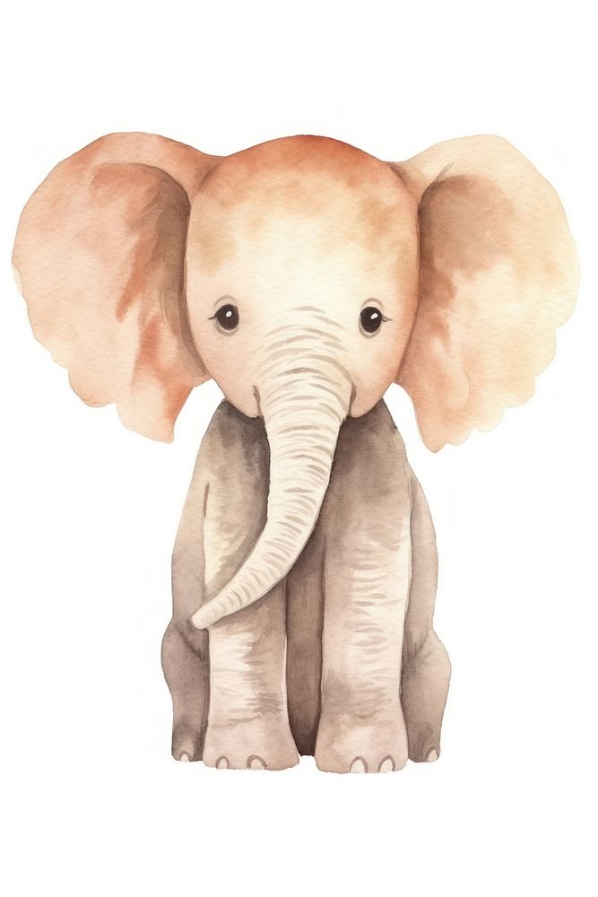 Cute watercolor illustration of a elephant wildlife animal mammal.