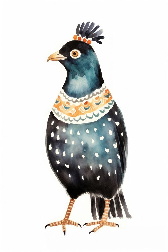 Cute watercolor illustration of a koel animal bird beak.