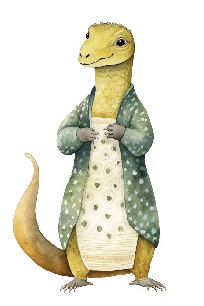 Cute watercolor illustration of a komodo dragon minimal animal white background representation.
