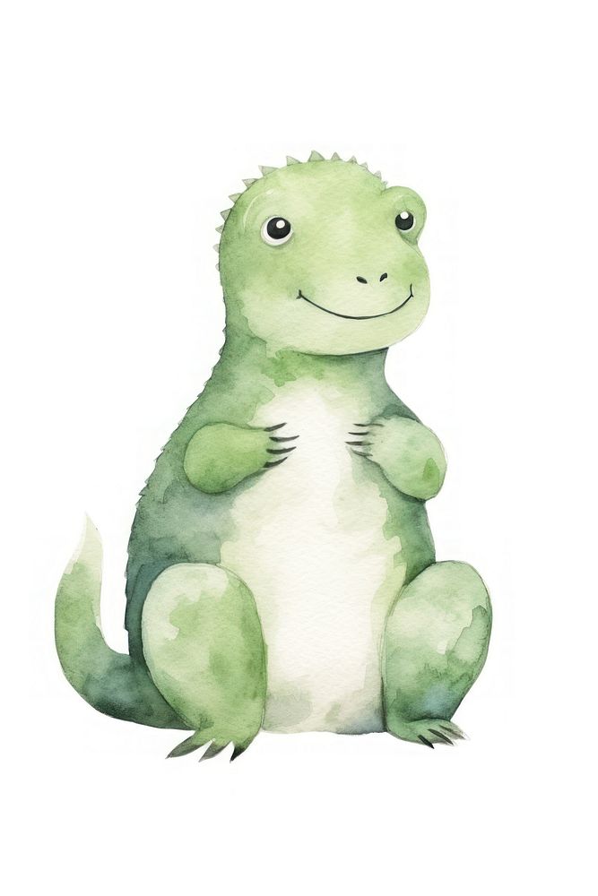 Cute watercolor illustration of a komodo dragon minimal reptile animal iguana.