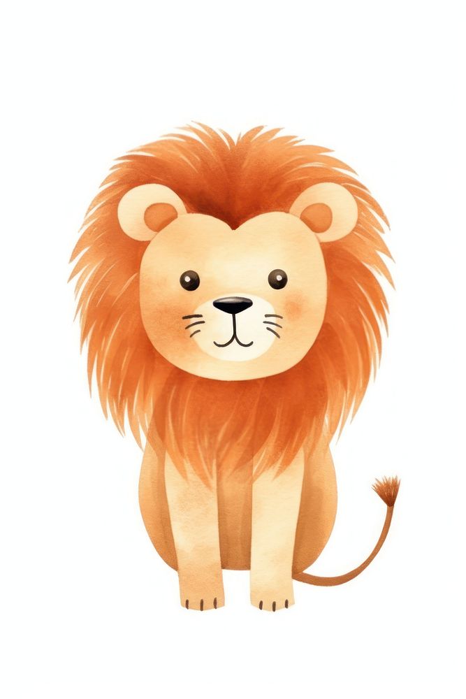 Cute watercolor illustration of a lion mammal animal white background.