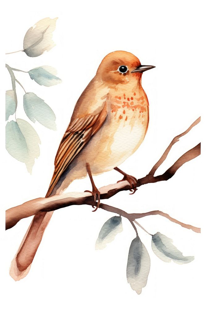 Cute watercolor illustration of a nightingale sparrow animal robin.
