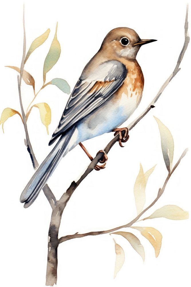 Cute watercolor illustration of a nightingale animal bird white background.