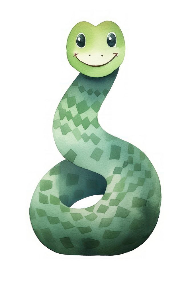 Cute watercolor illustration of a snake reptile animal nature.