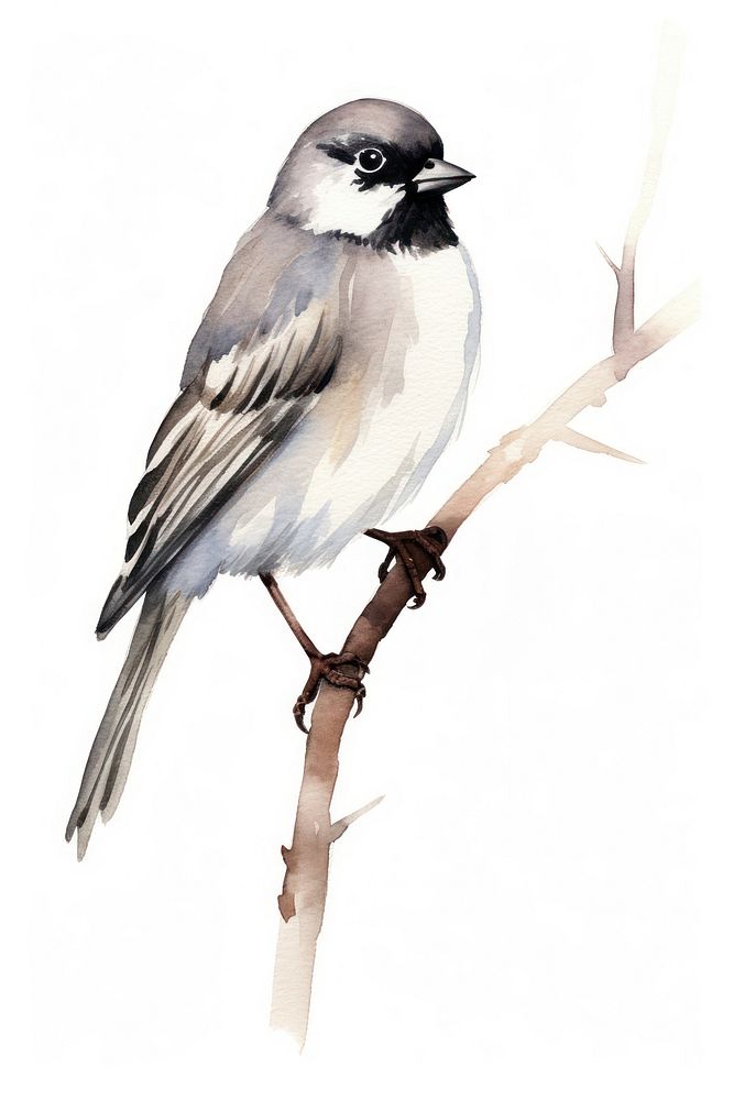 Cute watercolor illustration of a sparrow animal bird white background.