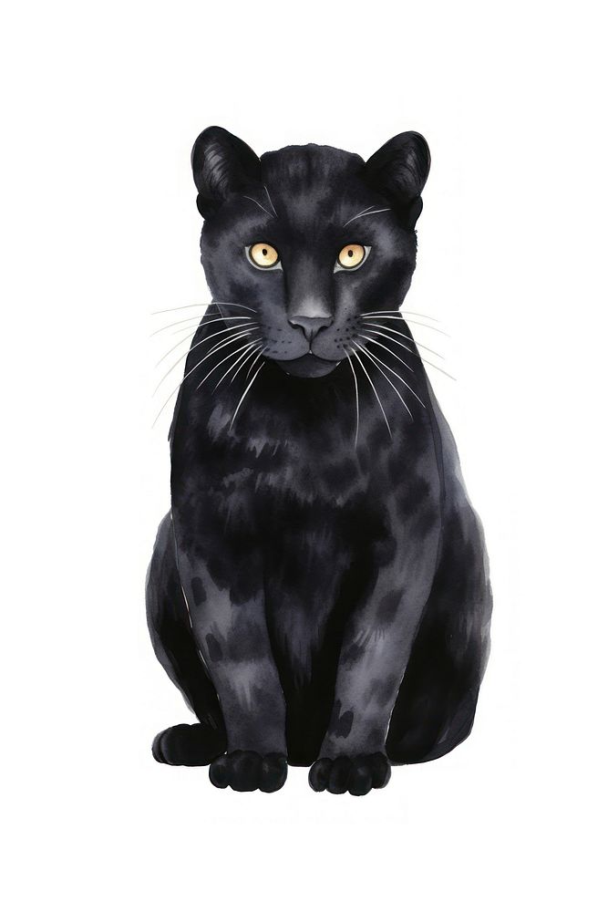 Cute watercolor illustration of a panther mammal animal pet.