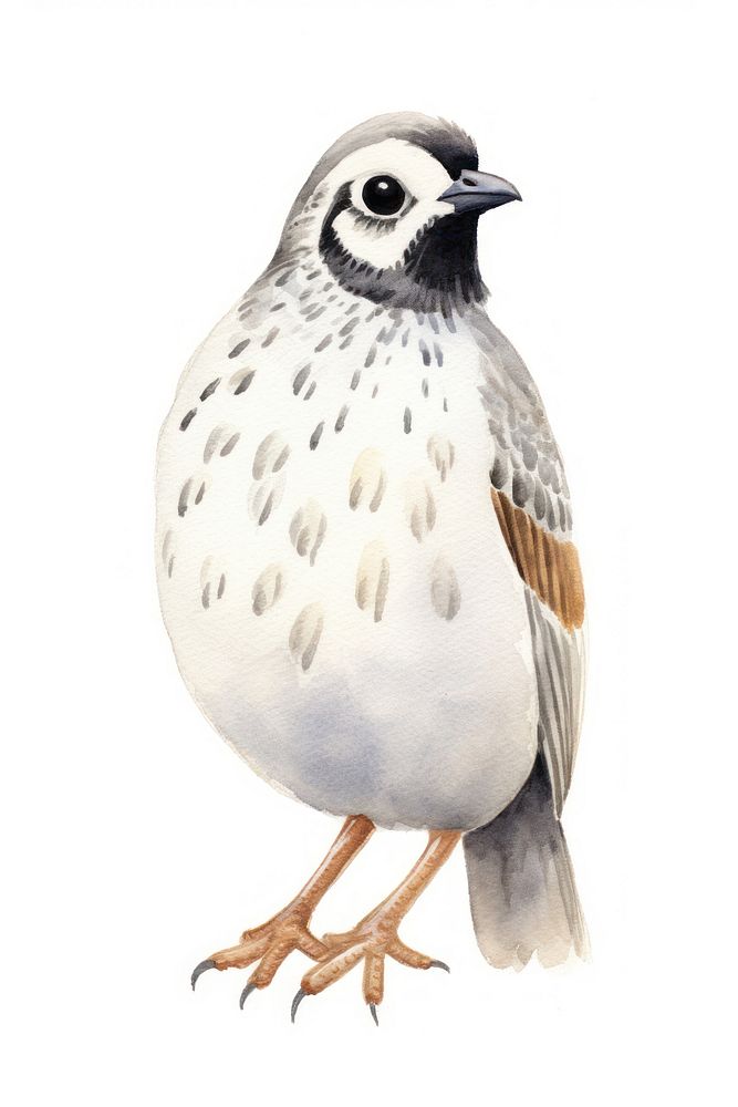 Cute watercolor illustration of a quail sparrow animal bird.