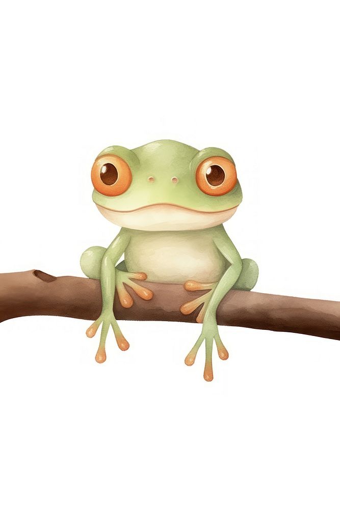 Cute watercolor illustration of a red-eyed tree frog minimal amphibian wildlife animal.