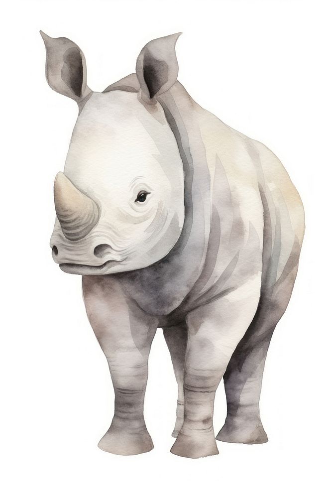 Cute watercolor illustration of a rhinocero rhinoceros wildlife mammal.