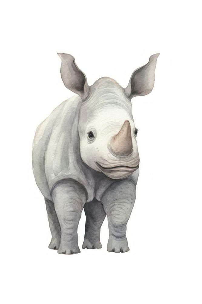 Cute watercolor illustration of a rhinocero rhinoceros mammal animal.