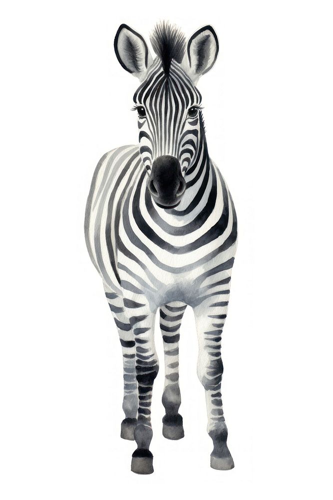 Cute watercolor illustration of a zebra wildlife animal mammal.