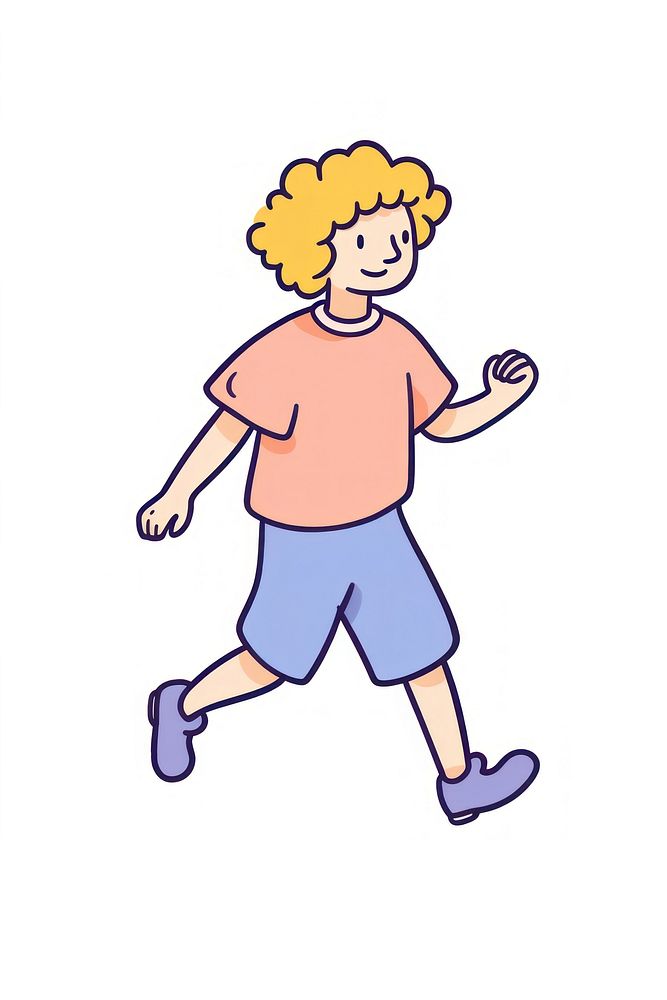 Doodle illustration people walking cartoon white background exercising.