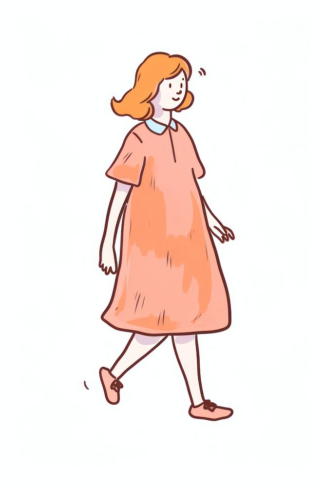 Woman pregnant walking cartoon drawing sketch.
