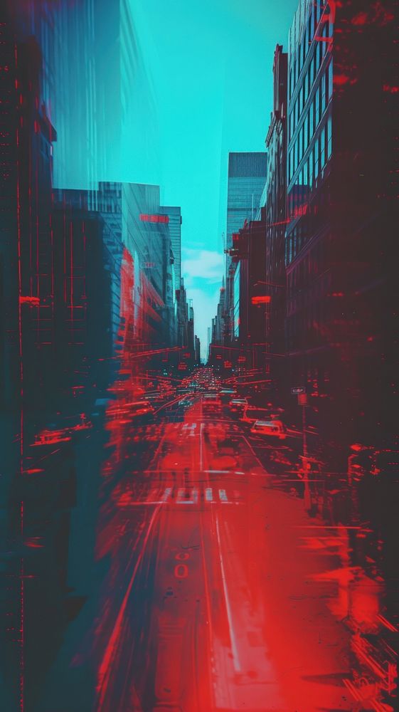 Anaglyph effect city architecture street blue.