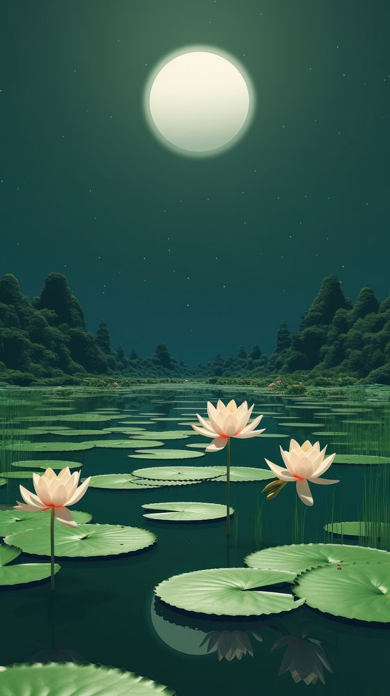 Pond with water lilly green outdoors nature.
