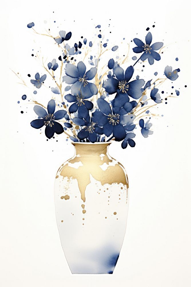 Indigo flower vase painting nature plant.