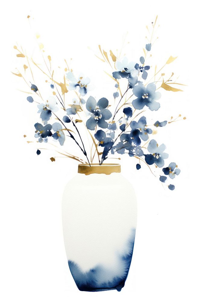 Indigo flower vase painting plant white.