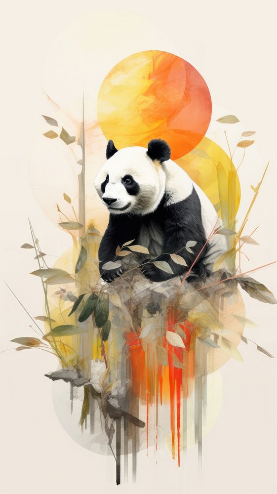 Panda eating bamboo animal mammal bear.