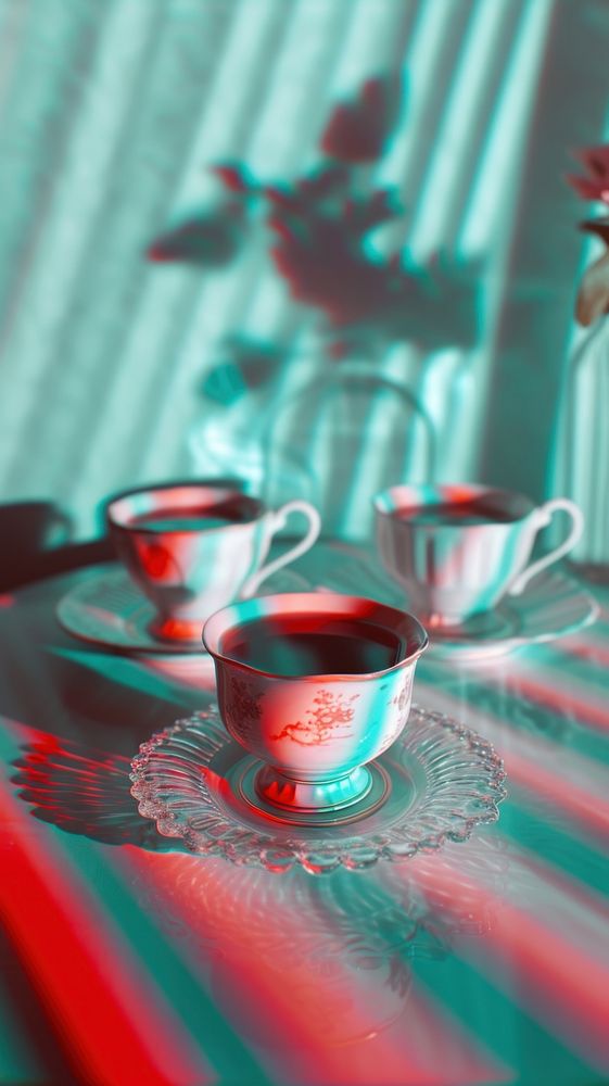 Anaglyph tea party saucer drink cup.