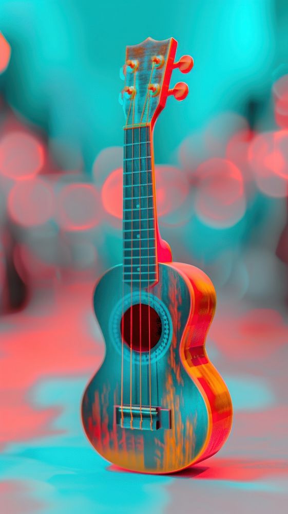 Anaglyph ukulele guitar music red.