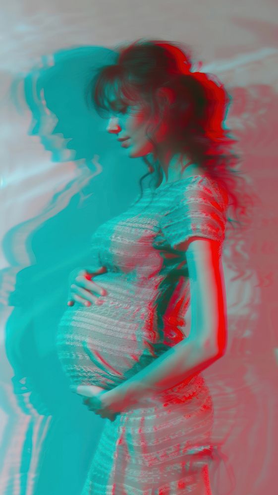 Anaglyph woman pregnant photography adult red.