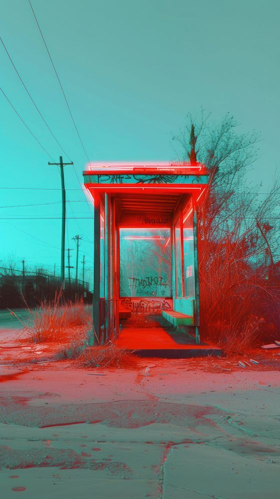 Anaglyph bus stop architecture outdoors red.
