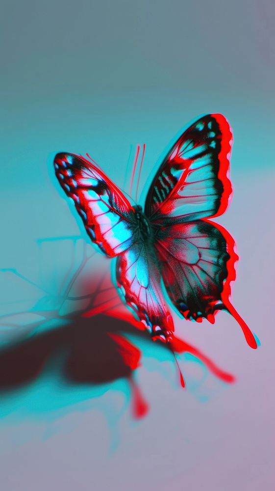 Anaglyph butterfly animal insect red.