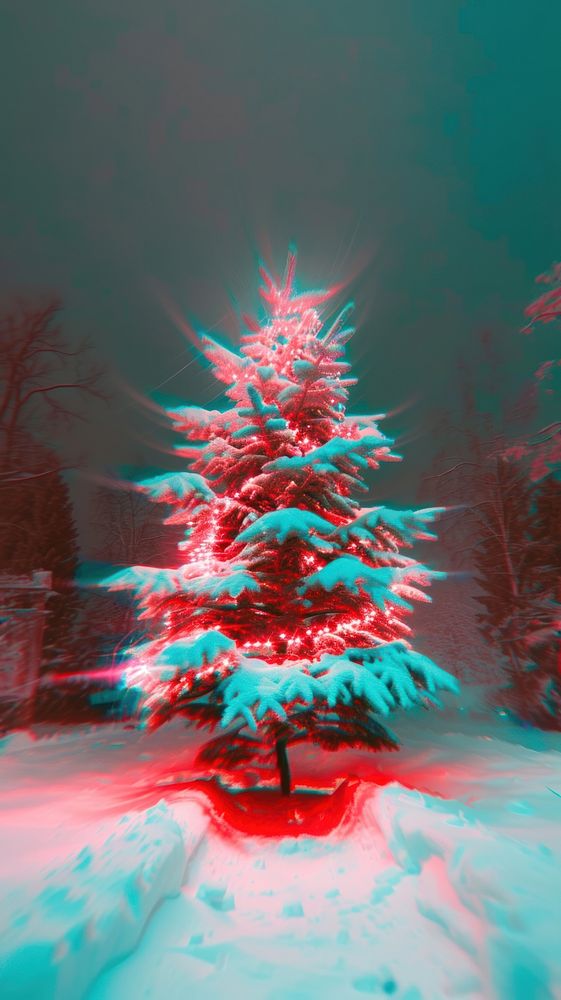 Anaglyph christmas tree outdoors nature plant.