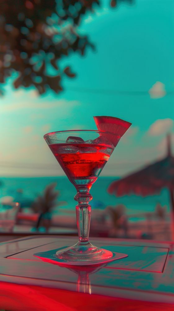 Anaglyph cocktail martini drink table.