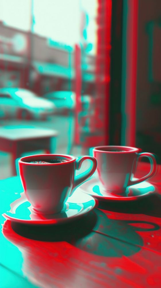 Anaglyph coffee morning saucer drink cup.