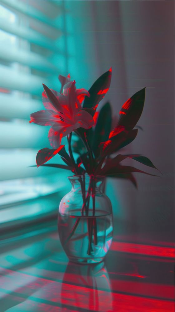 Anaglyph flower vase plant petal red.