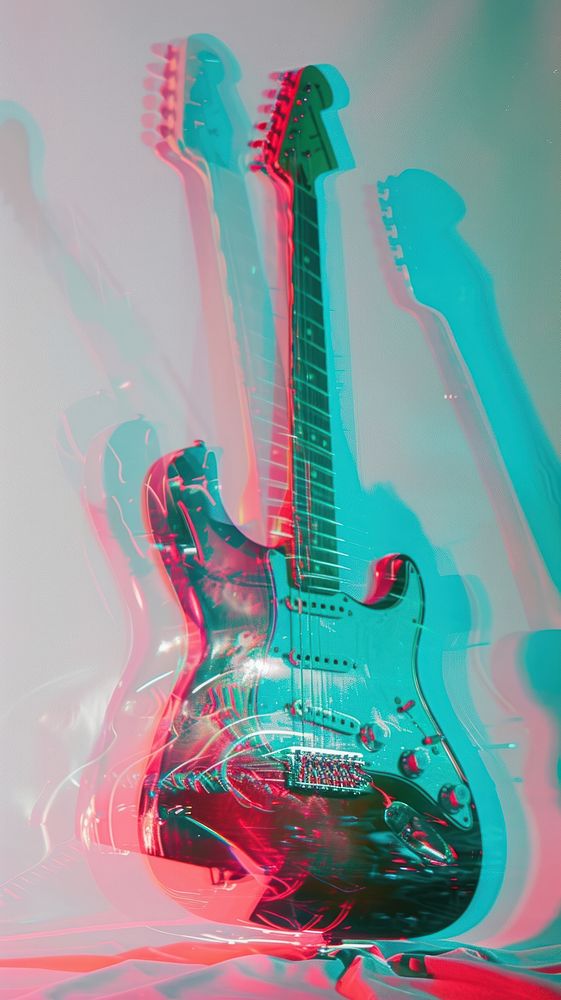 Anaglyph guitar red illuminated performance.