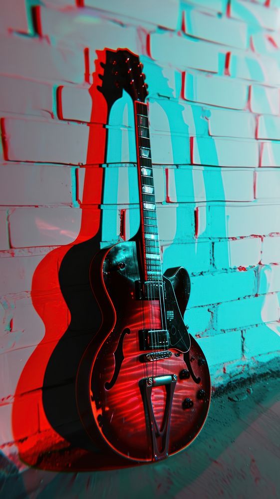 Anaglyph guitar wall red architecture.
