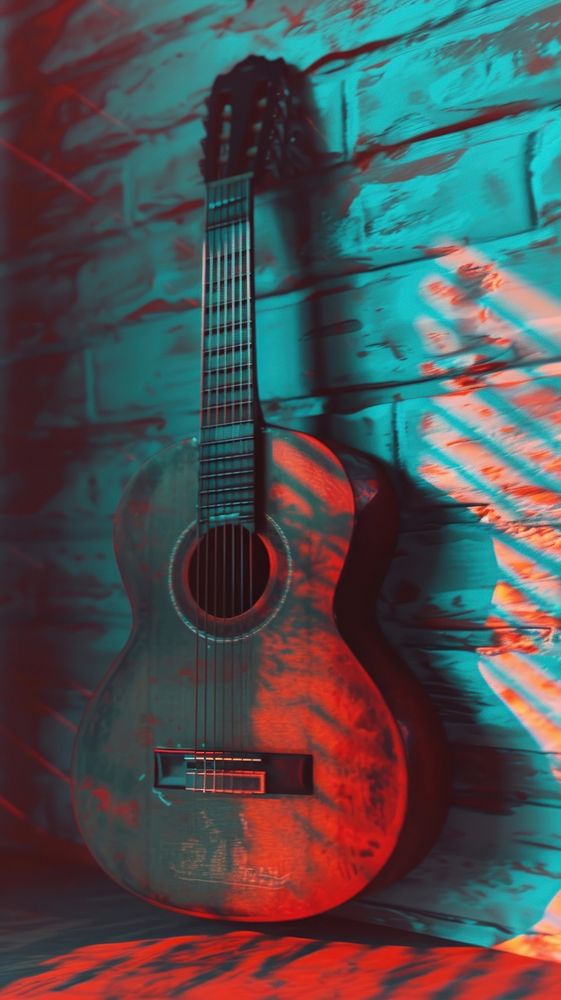 Anaglyph guitar music wall red.