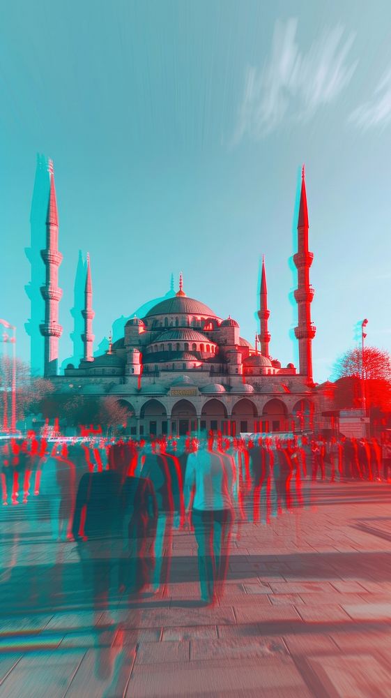 Anaglyph istanbul architecture building red.