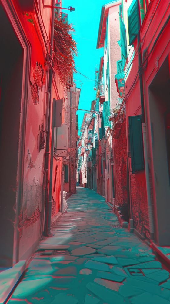 Anaglyph italy view architecture building street.