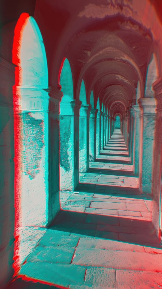 Anaglyph italy architecture building corridor.