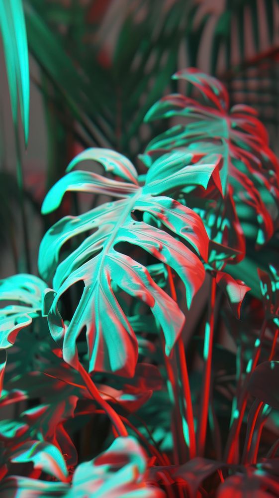 Anaglyph monstera leaves outdoors nature plant.