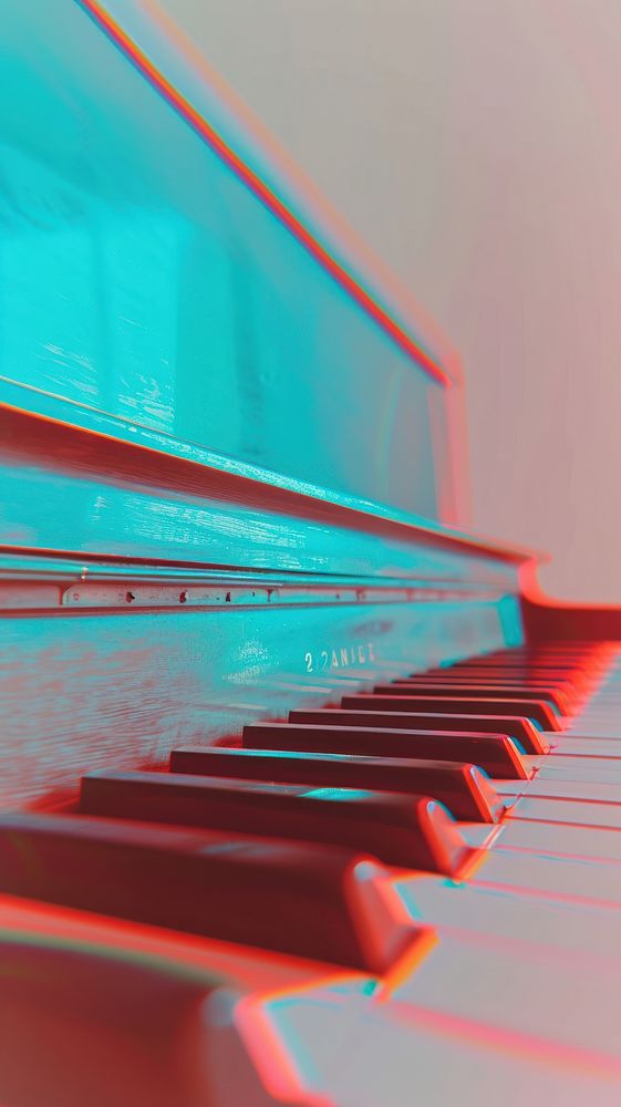 Anaglyph piano keyboard red music.