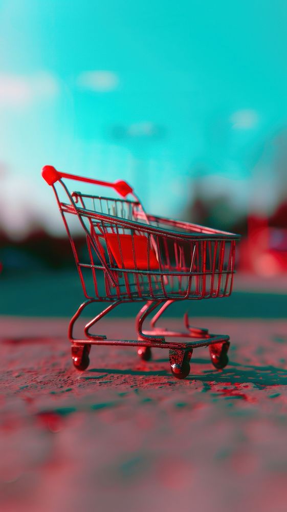 Anaglyph shopping cart red consumerism furniture.