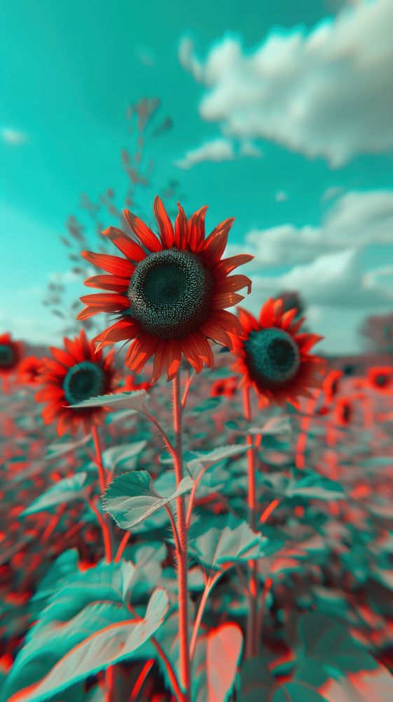 Anaglyph sunflowers outdoors nature plant.