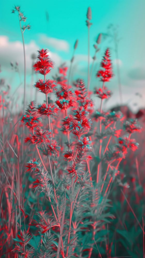 Anaglyph sunset meadow outdoors blossom nature.