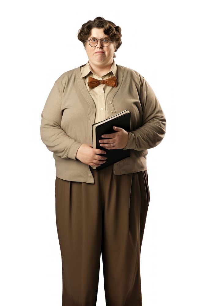 Fat female teacher glasses adult white background.