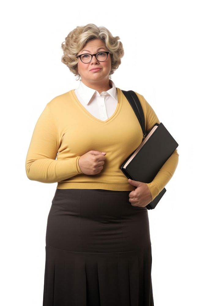 Fat female teacher portrait glasses sleeve.