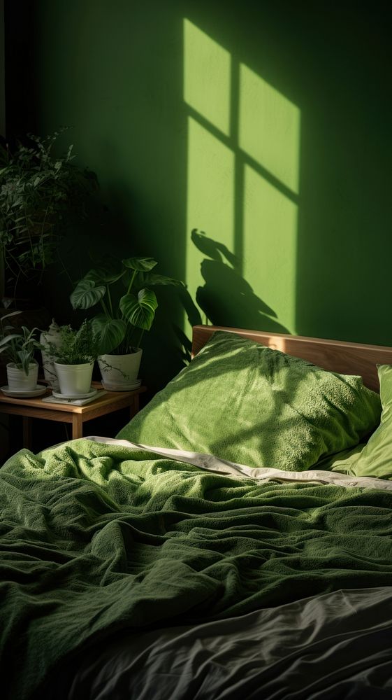 Cozy bedroom green furniture pillow.